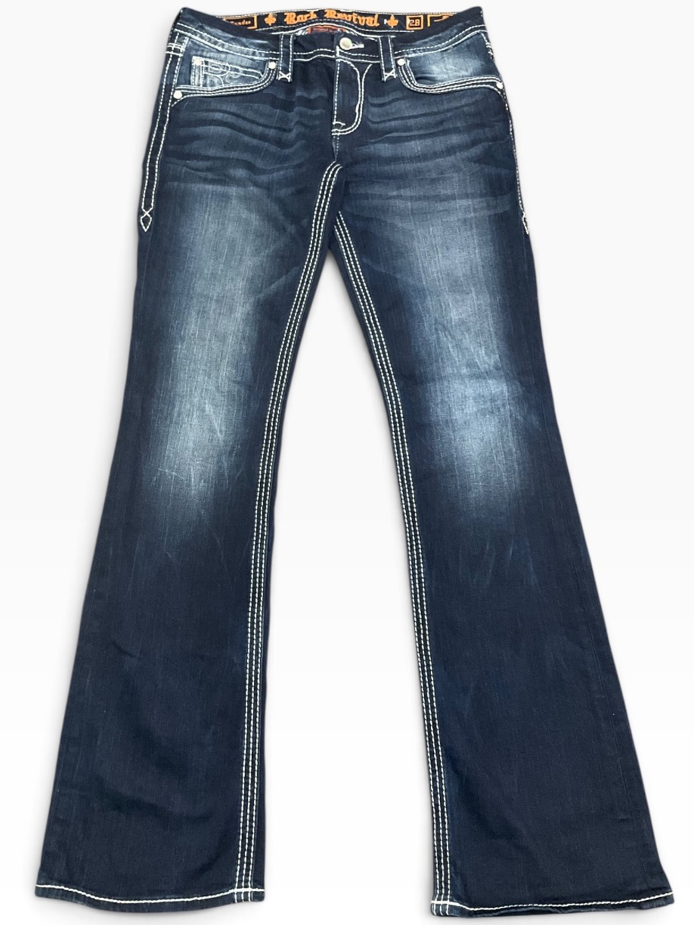 Rock Revival Women’s Mid Rise Bootcut Flare Embellished Jeans Sz 28 EUC